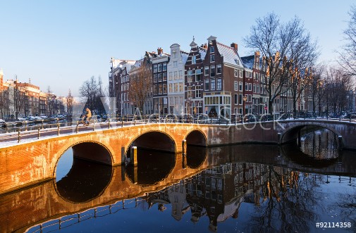 Picture of Beautiful early morning winter view on one of the Unesco world heritage city canals of Amsterdam The Netherlands 